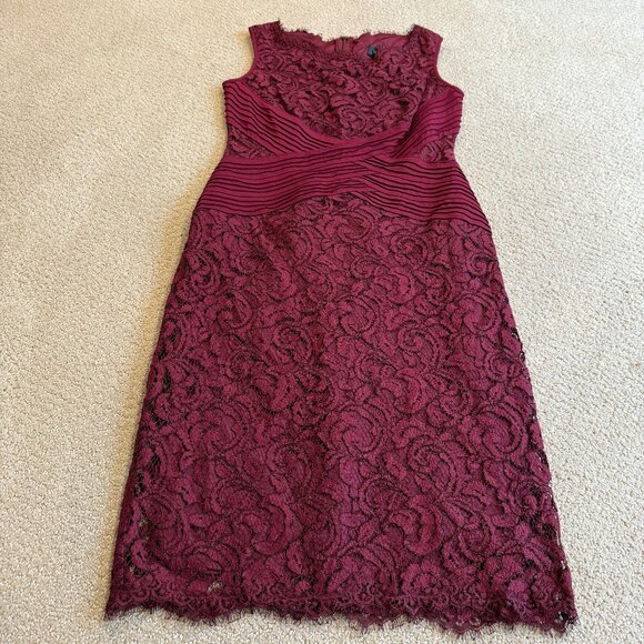 Tadashi Shoji Formal Sheath Dress Sleeveless Burgundy Red Lace Size 6 #6L1449MX - Picture 1 of 12